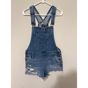 Abercrombie & Fitch Women's Blue Denim Short Overalls Cutoff Distressed‎ Small